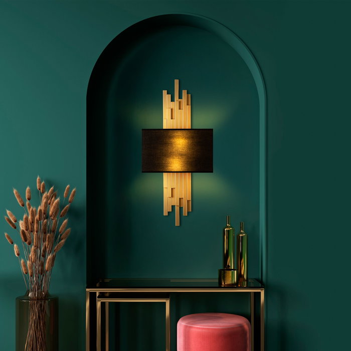 Opviq Axıs - 15114 Lámpara de Pared de Metal y Tela Dorado y Negro